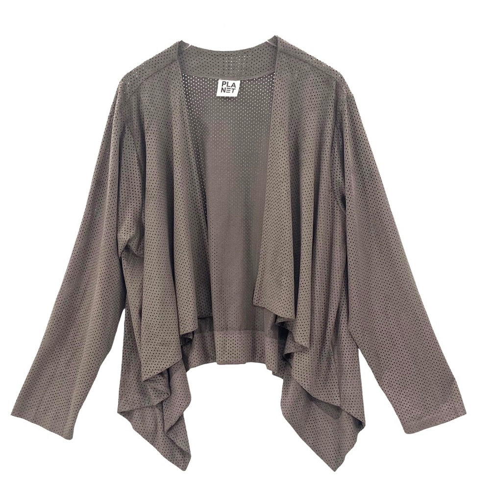 PLANET by Lauren G Taupe Grey Microfiber Open Front Cardigan Top SZ One Size